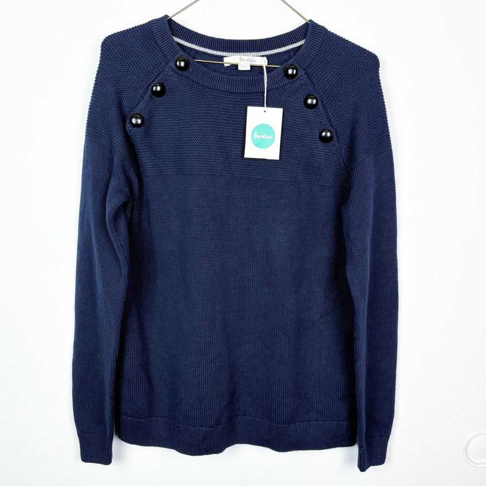 Boden Cotton Wool Blend Navy Crewneck Knit Sweater. 100% Natural Fibers- Medium